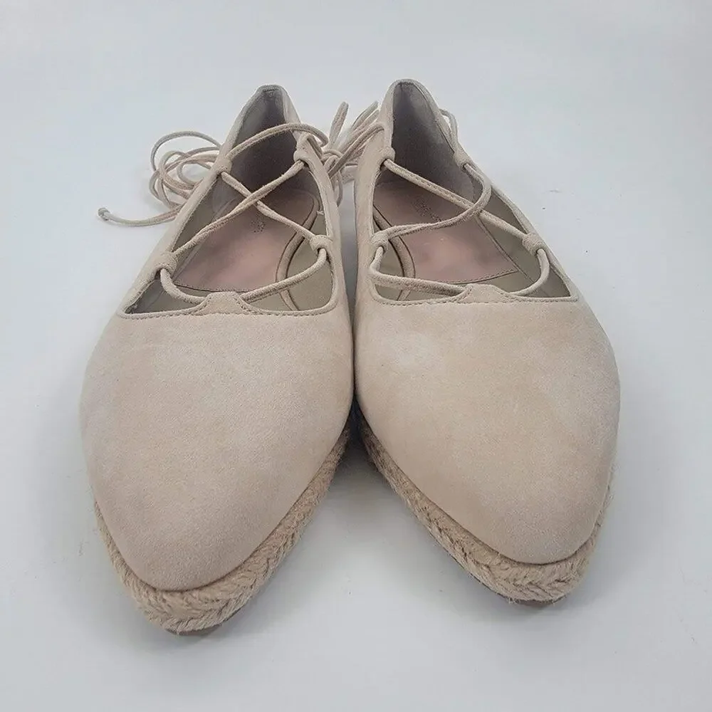 NEW Michael Kors collection cadence leather flats ankle wrap beige size 38 (8)